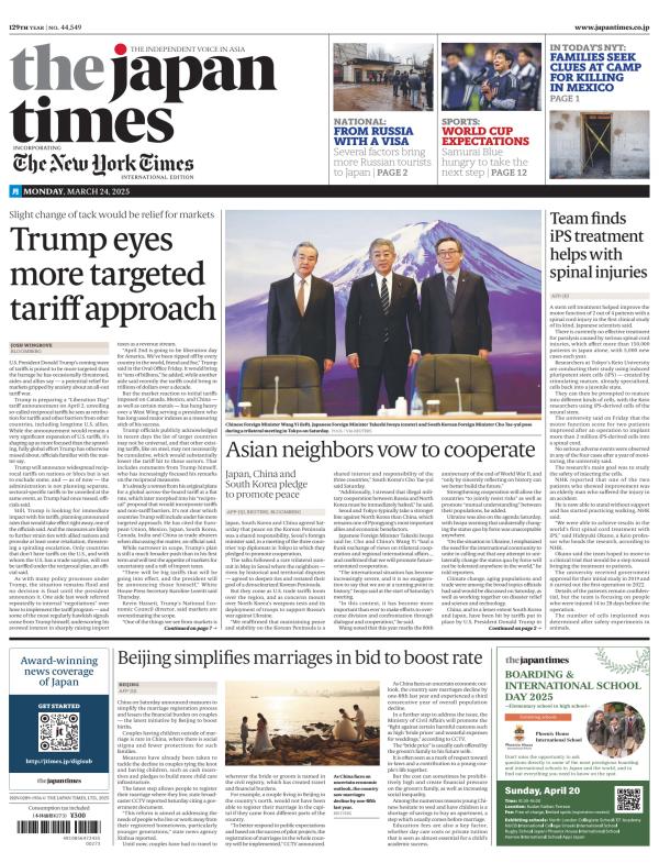Prima-pagina-The-Japan-Times-oggi-edizione-di-oggi-20250324